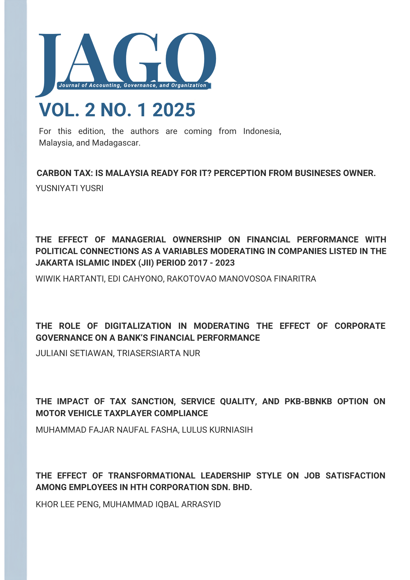 Journal of Accounting, Governance and Organization